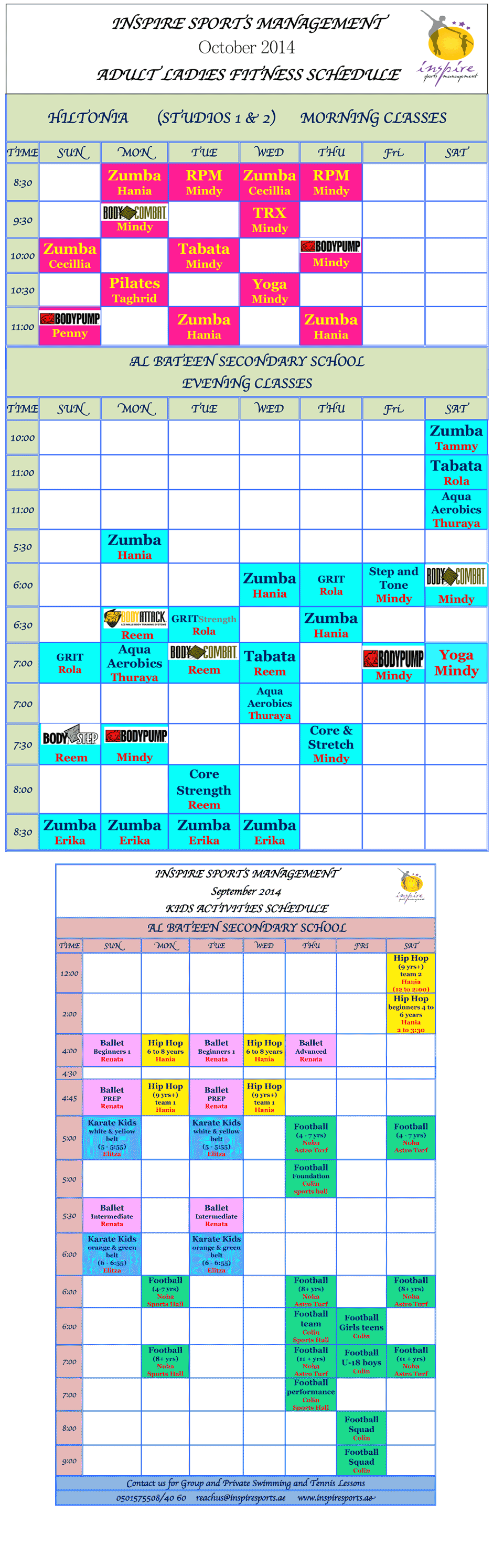 our latest schedule
